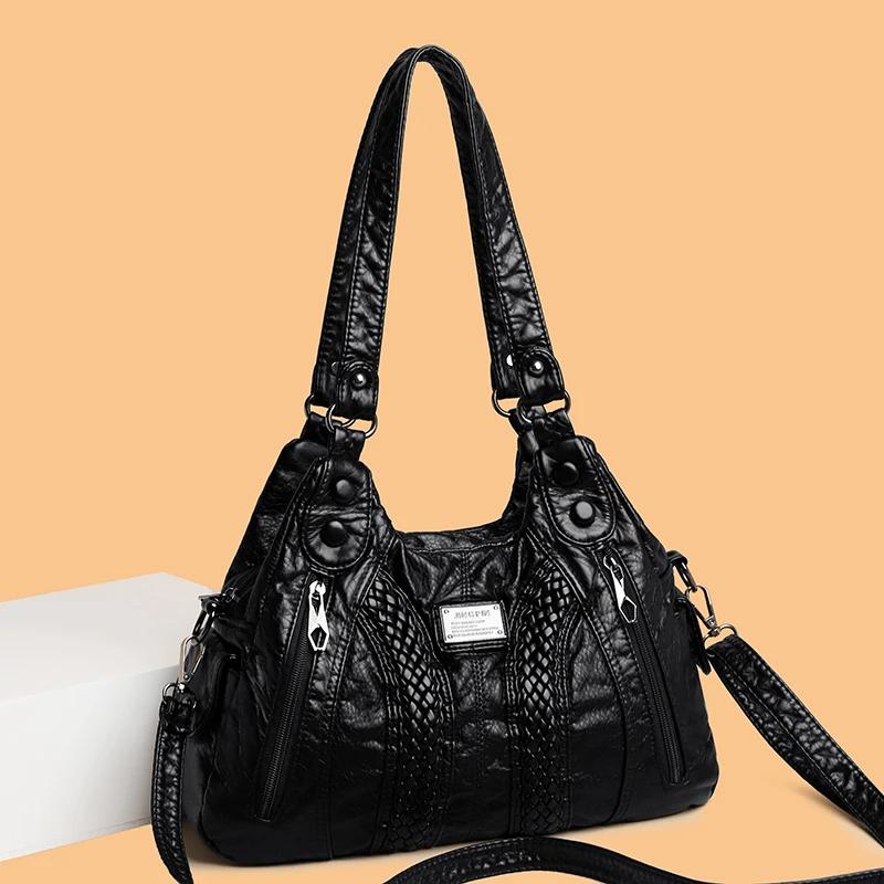 PU Sewing Thread Women's Shoulder Bags Interior Zipper Pocket Ladies Crossbody Bags