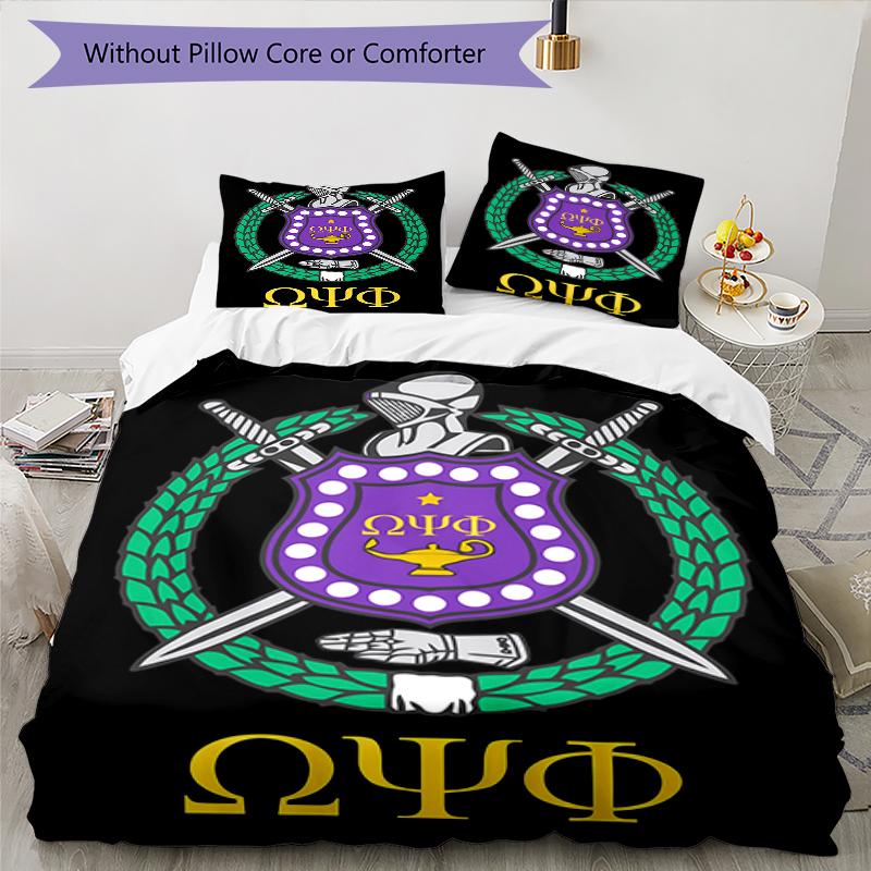 3pcs Omega Psi Phi pattern bedding set duvet cover set includes duvet cover &pillowcases, perfect all season bedroom decoration & gift