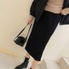 Women Midi Skirt High Waist Straight Leg Hip Wrapped Knitting Skirt Solid Color Autumn Skirt Versatile Daily Wear