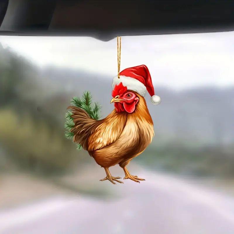 Unique Acrylic Rooster Christmas Tree Pendant Showcases Playful Cartoon Style Perfect For Festive Decoration