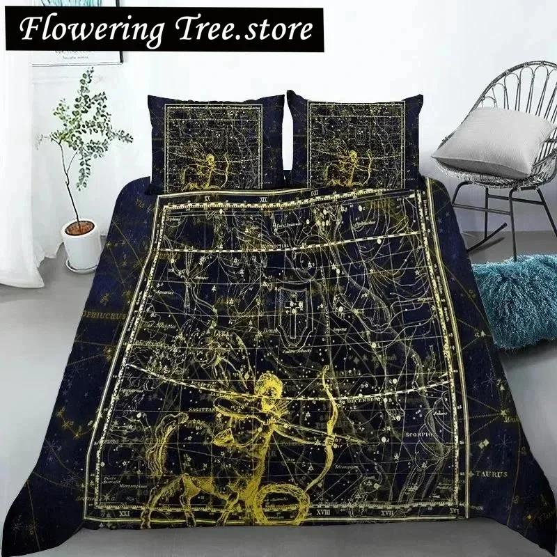 Constellation Duvet Cover Yellow Constellation King Size Bedding Set For Astronomy Enthusiast Soft Twin Polyester Quilt Cover