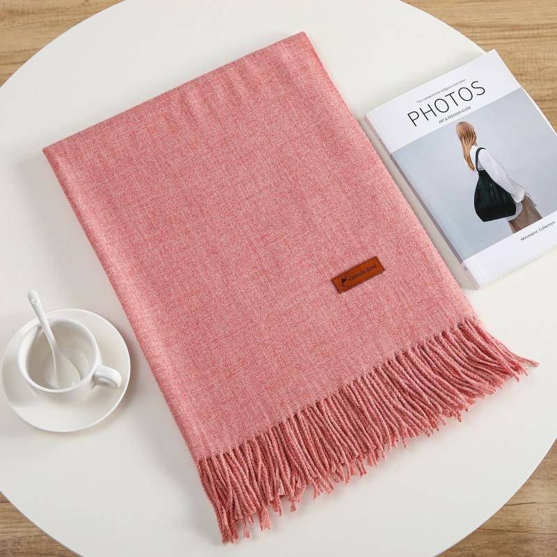 Solid Color Imitation Cashmere Warm Scarf Women's Four Seasons Can Be Used with Outer Shawl Fringed Versatile Scarf