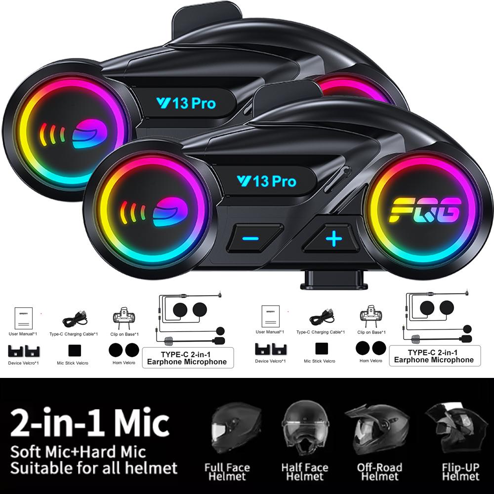 Y13 Pro RGB Motorradhelm Bluetooth 6.0 Gegensprechanlage 500m Reichweite Wasserdicht