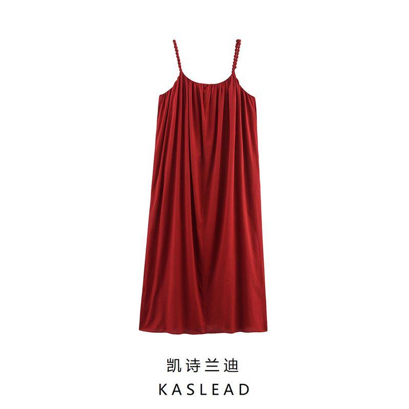 Kaslead New Women Clothes Western Style Fashion Simple Loose Beaded Sling Dress 5770225