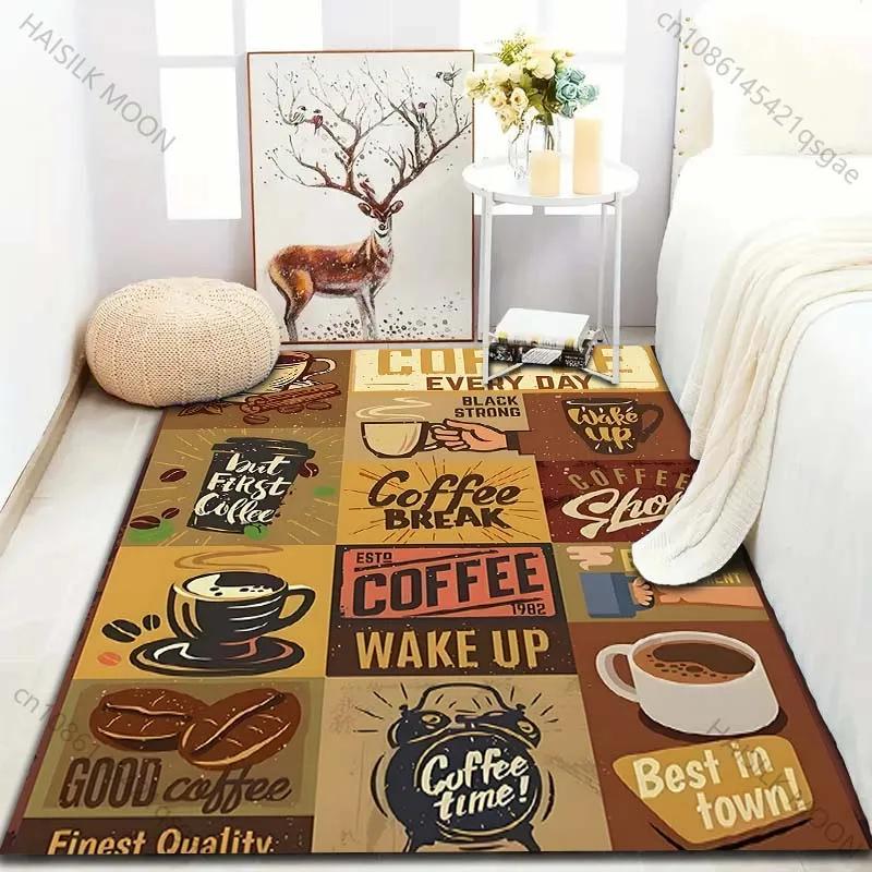 3D Vintage Kaffeekarte Druck Teppich Modernes Wohndekor Bereichsteppich Große Größe für Geschenke Wohnzimmer Schlafzimmer Bettseite Sofa Bodenmatte