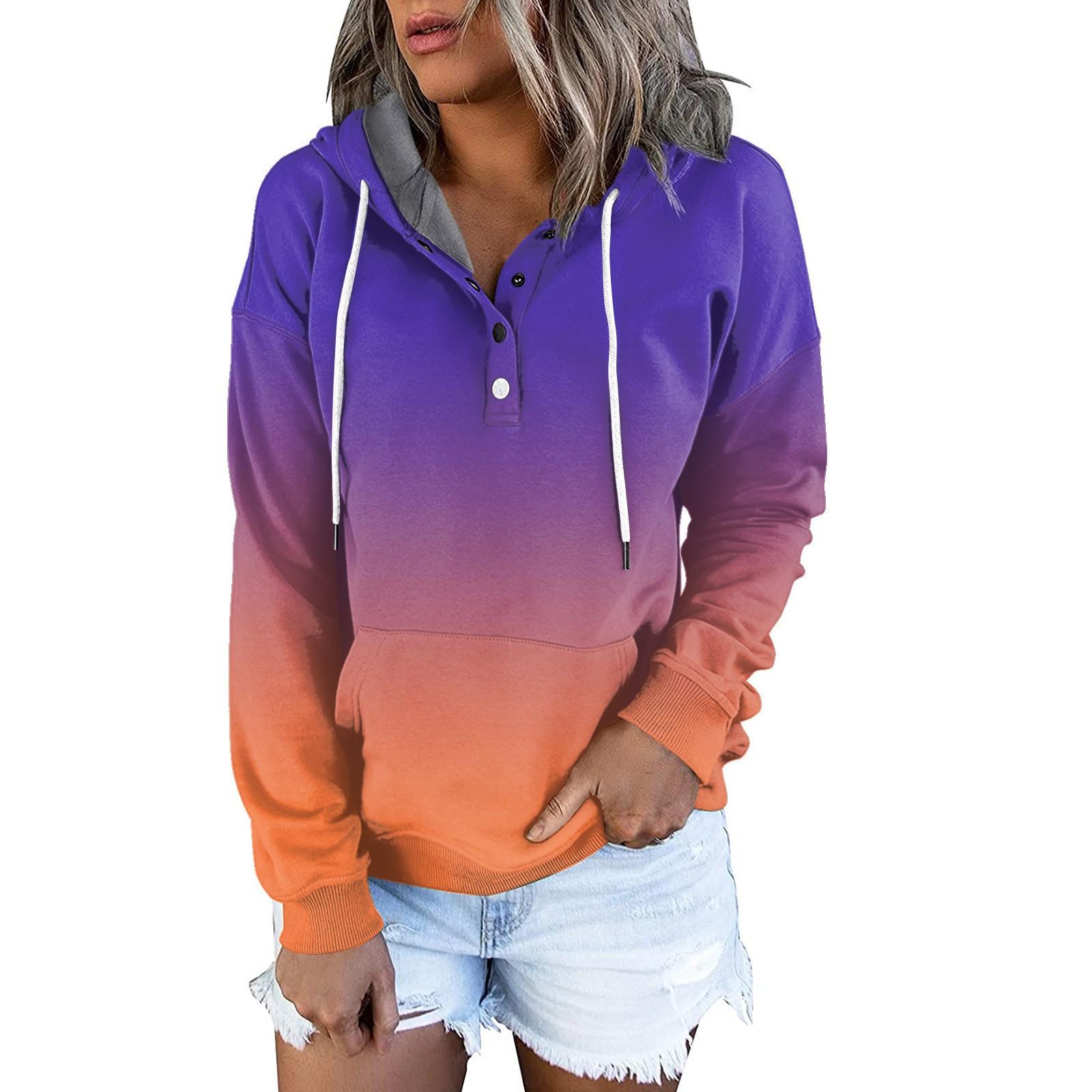 

Женские повседневные модные винтажные пуловеры с длинными рукавами и пуговицами с принтом, толстовки с капюшоном XL фиолетовый