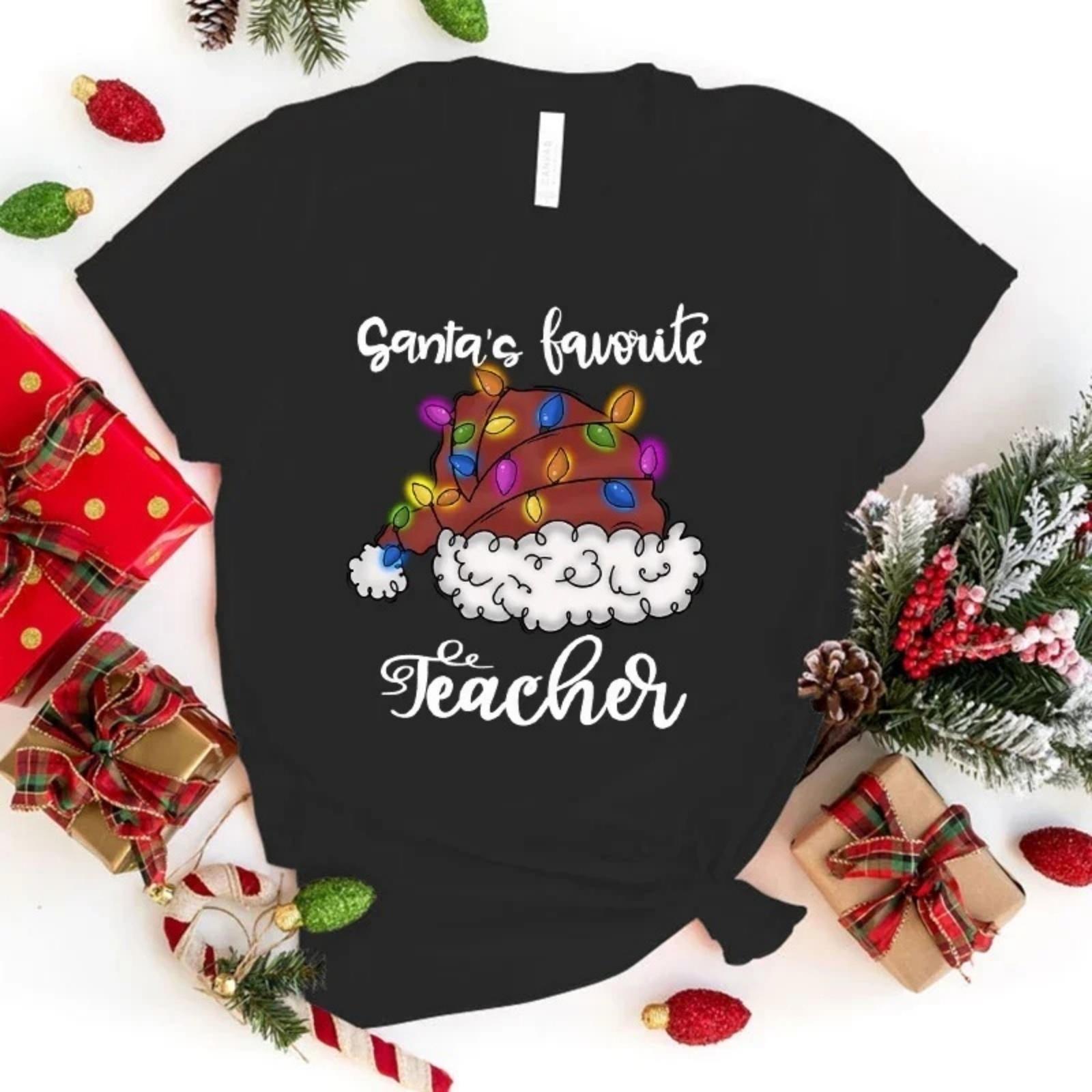 Fashion Unisex T-Shirt Christmas Santa S Favorite Teacher Print Designed Summer Tops Tees(Premium T-shirt) S