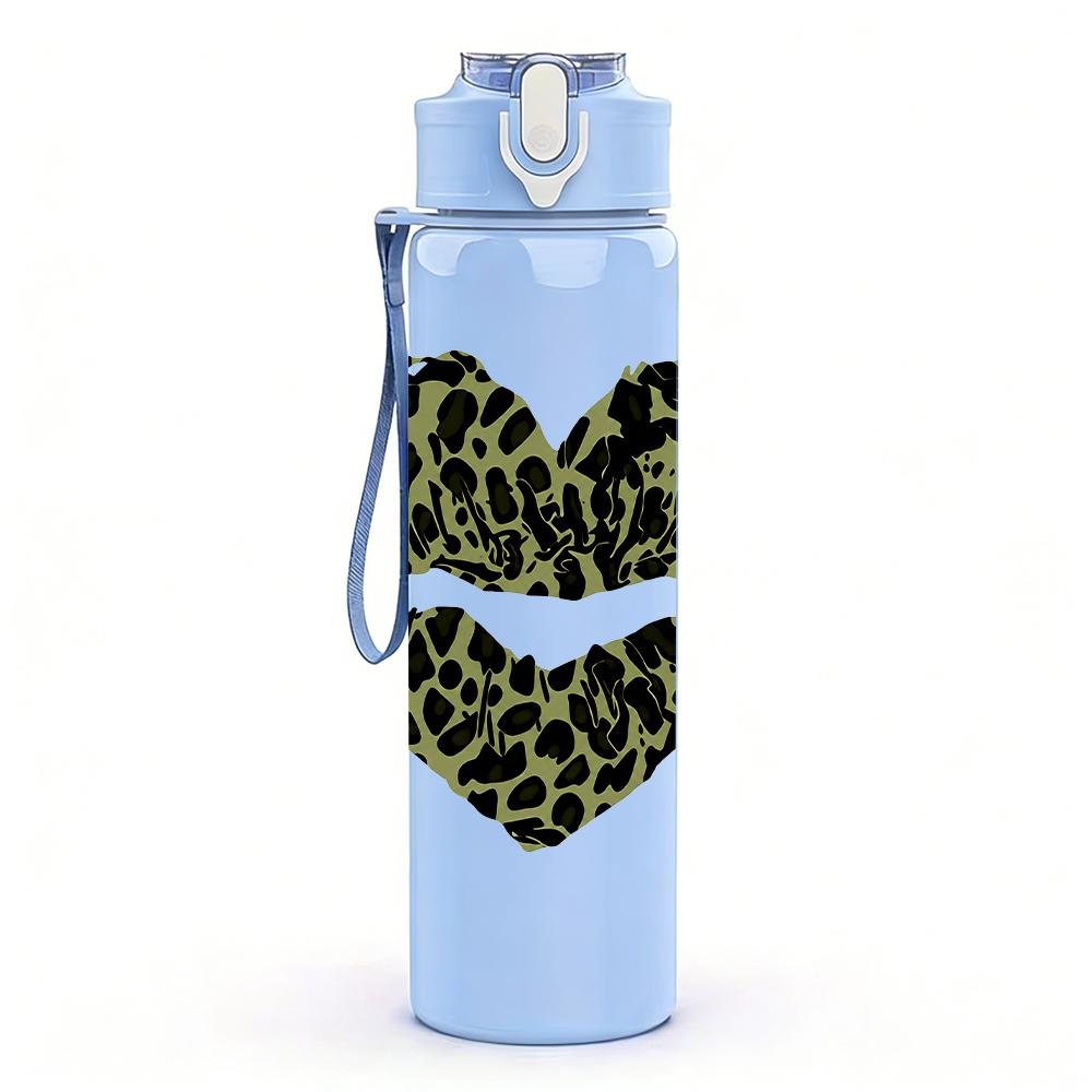 1PC Broken Leopard Heart Graphic,750ml Color Plastic Sports Water Bottle,Leakproof Flip Straw Lid,Suitable for Sports Office Home Use