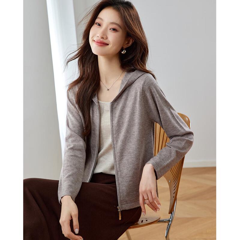Srcr Women s Hooded Wool Blend Zipper Cardigan M