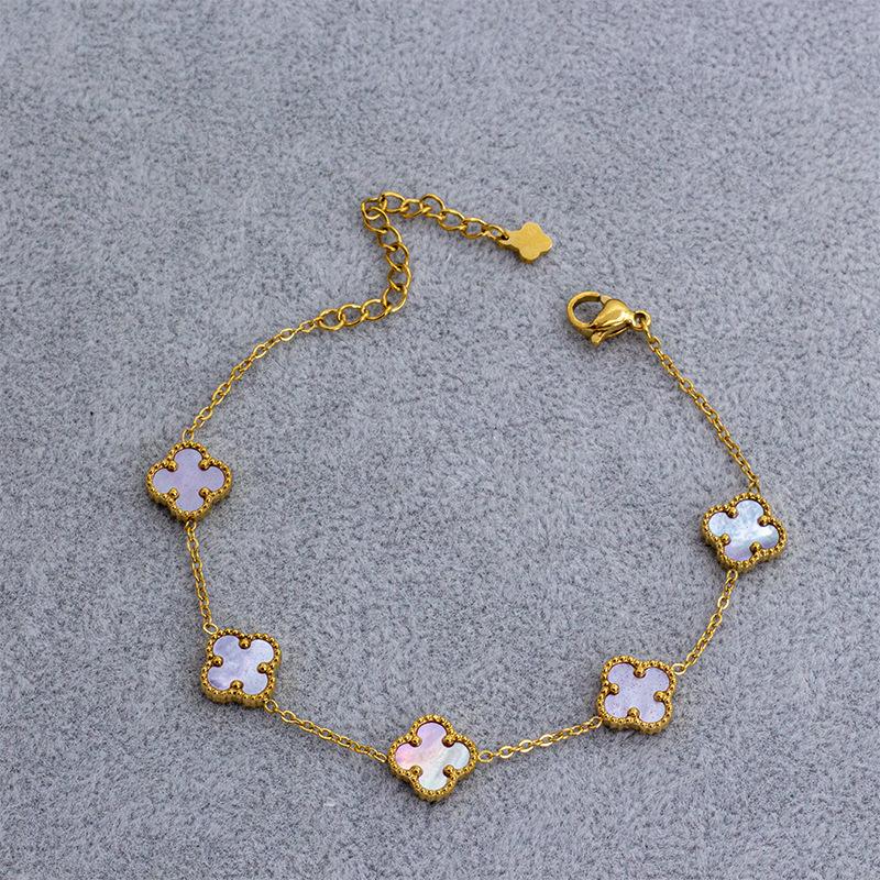 10mm Clover Bracelet Five Flowers Bracelet White Shell Natural Shell Bracelet