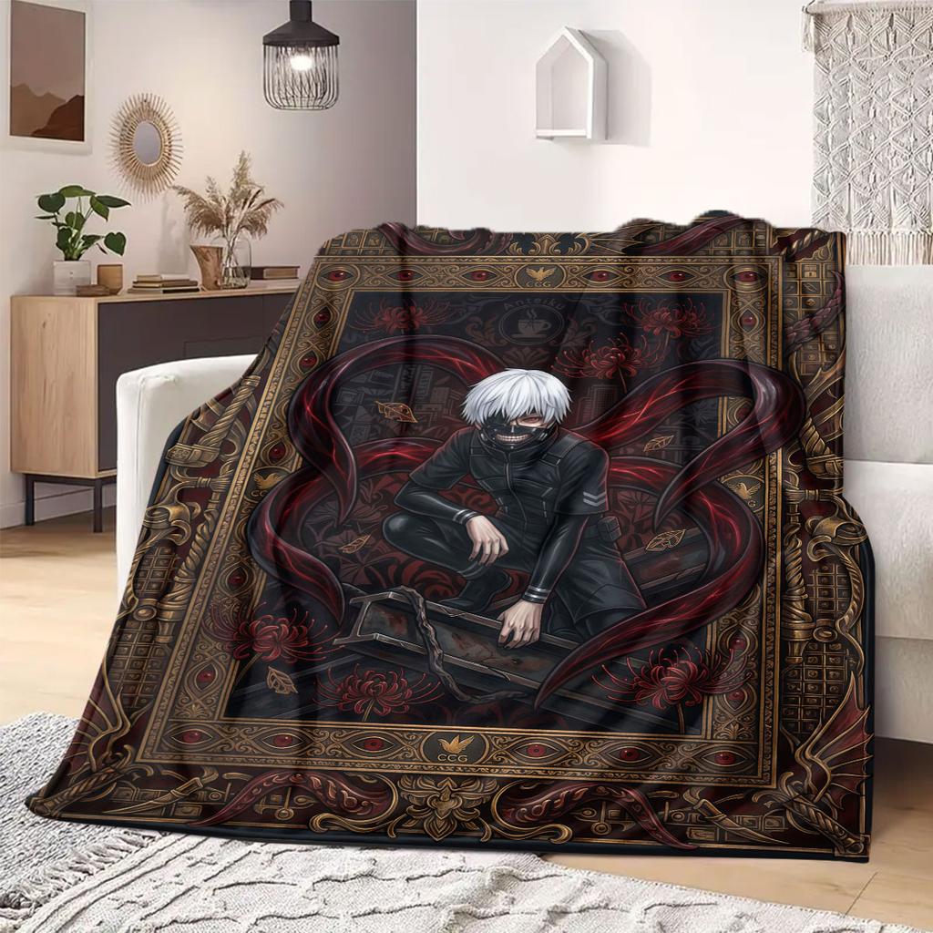 Tokyo Ghoul Colorful 2D Print Flannel Blanket, Cute Cartoon Pattern for Couch, Home Decor Travel Gift Wrap_LIAN