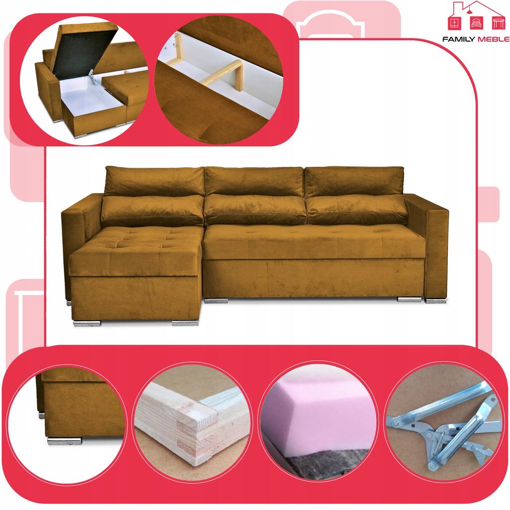 Varius Corner Sofa Bed with Sleeping Function Family Furniture Cornea Golden Yellow