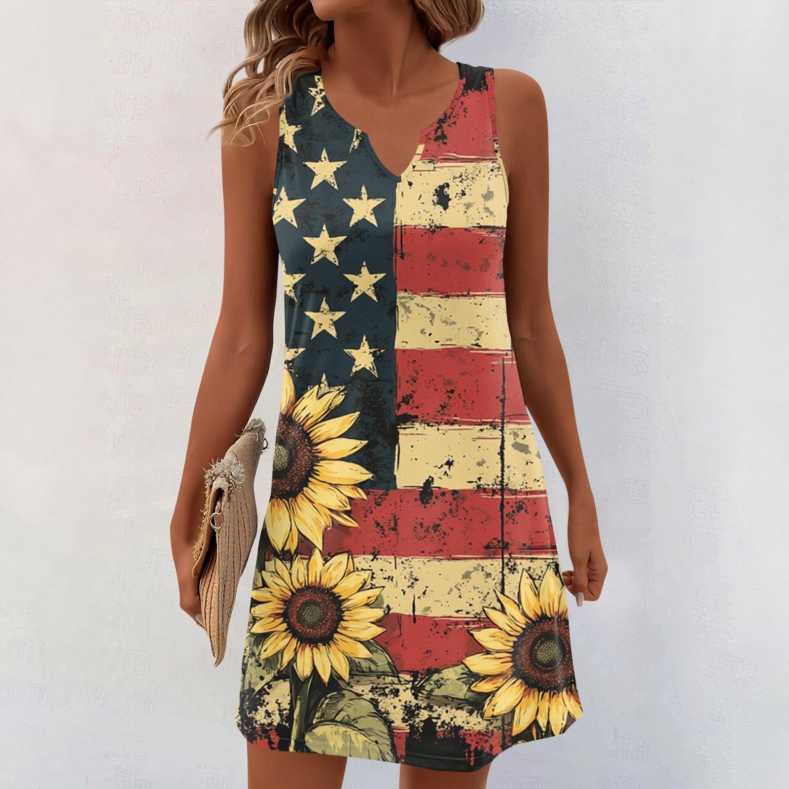 

Женские летние платья с V-образным вырезом и принтом без рукавов Сарафан Повседневное платье L