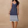 Women's Spaghetti Strap Backless Bow Loose Casual Beach Vacation Striped Printed Dress Sundress