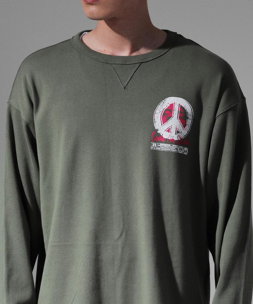 CODE I'M Monologue Print Heavyweight Oversized Long Sleeve Tee Khaki