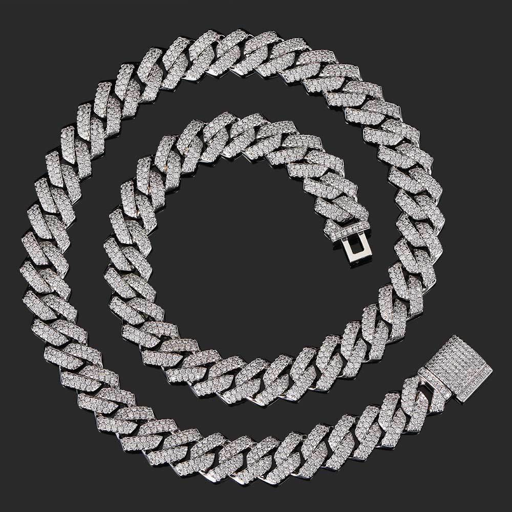 European American High-End Trendy Unisex Rhombus Cuban Link Chain Necklace Sterling Silver Zircon Hip-Hop Personalized Gift