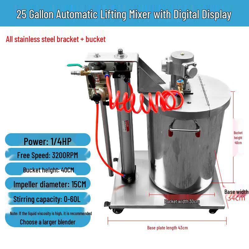25 Gallon Pneumatic Mixer with Automatic Lift and Barrel