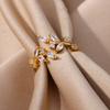 Zircon Leaves Open Rings For Women Gold Color Stainless Steel Leaf Ring Wedding Aesthetic Jewerly Gift