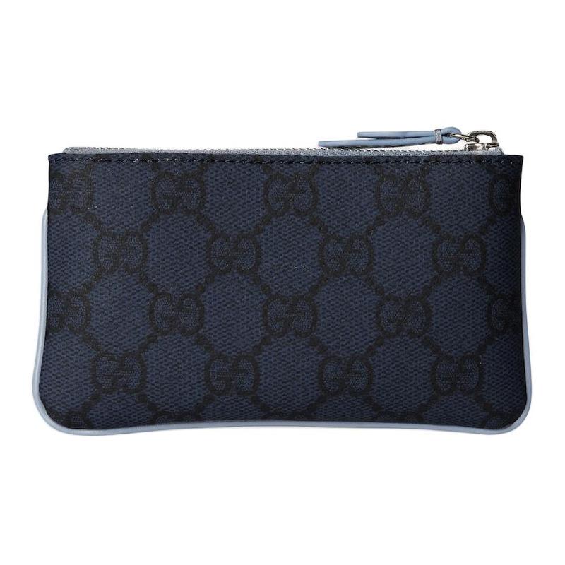 Gucci GG Supreme Bi-color palladium hardware blue ceramic effect zipper design leather key bag men's dark blue