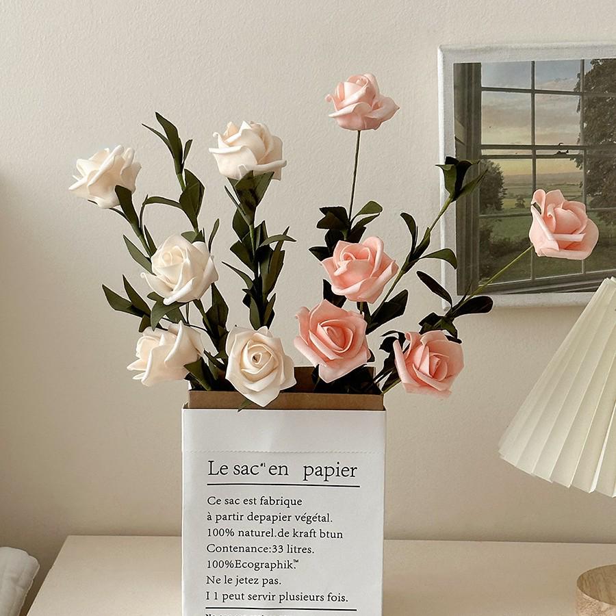 Windflower Hand Bouquet: Retro French Rose Dried Artificial Flowers In Paper Bag for Decoration & Photo Props