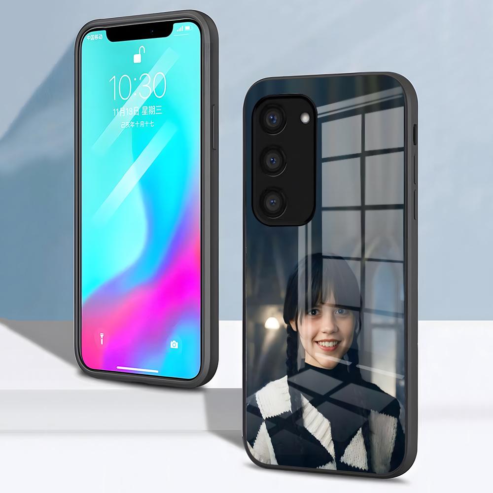 Coole Mädchen W-MittwochS A-Addams Handyhülle Für Samsung S26 S25 S24 FE S23 S22 S21 Plus S20 Ultra Note20Ultra Schwarze Glasabdeckung