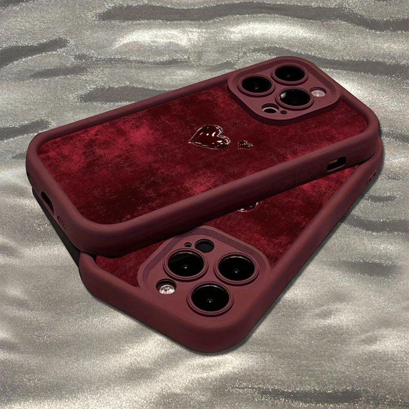 Wine Red Heart Pattern Phone Case For iPhone 17 16 15 14 13 12 11 Pro Max Silicone Cover For iPhone XS X XR 7 8 Plus 16E Fundas