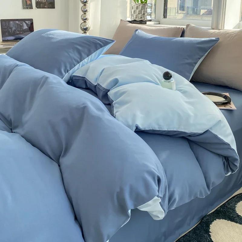 Ins Style Solid Color Duvet Cover Set Washed Cotton Bedclothes Comforter Cover Pillowcase Soft Bedding Sets Quilt Covers 220x240