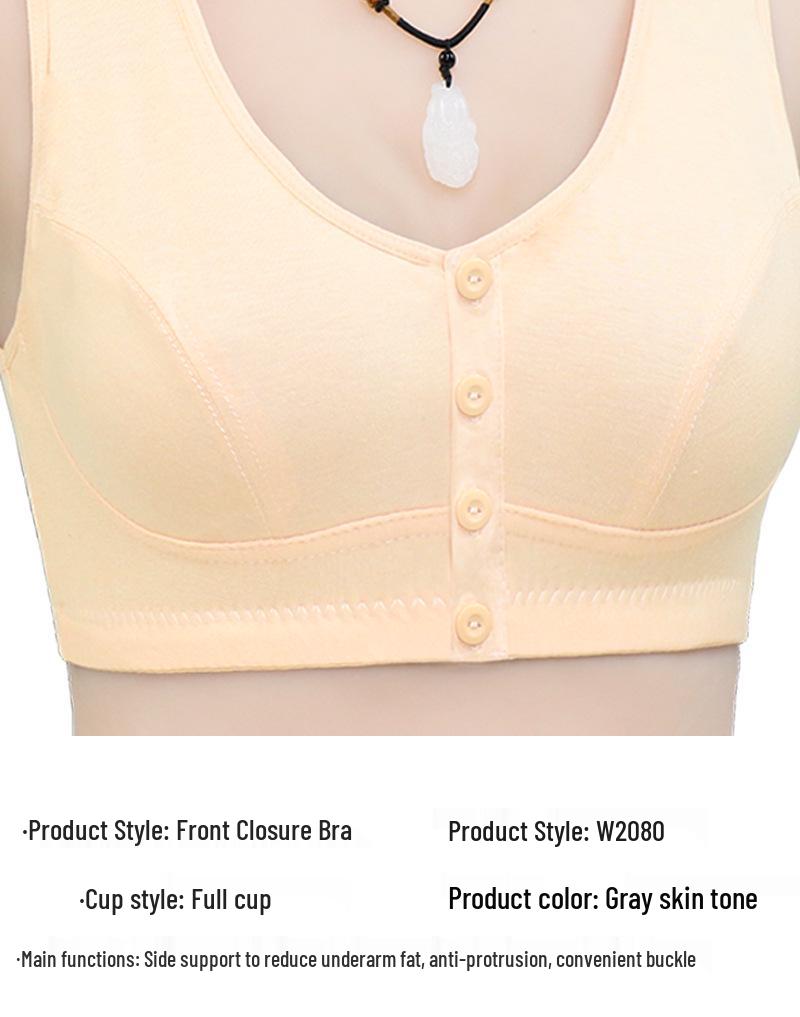 Mom's Cotton Wire-Free Front Closure Vest Bra for Middle-Aged & Elderly Women, Plus Size, Thin Section