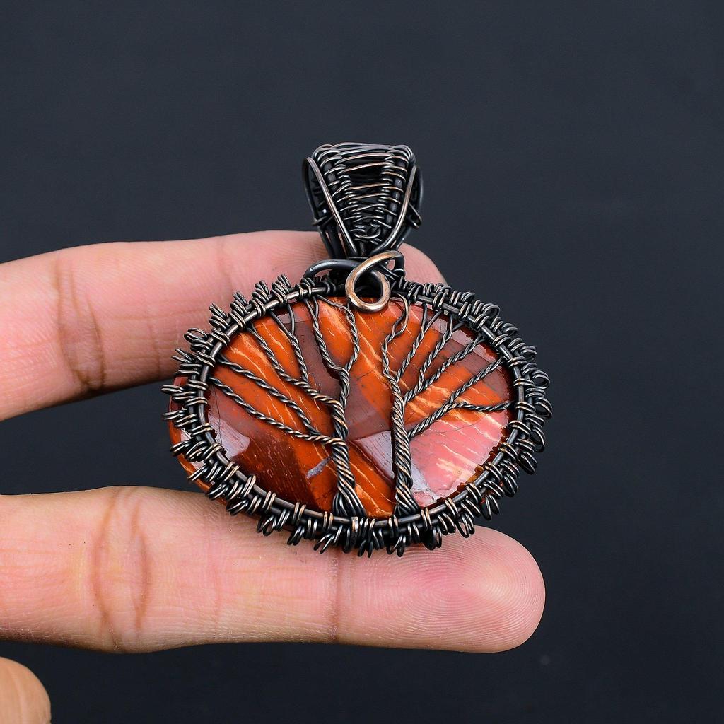Tree Of Life River Jasper Gemstone Copper Wire Wrap Jewelry Handmade Pendant For Mom