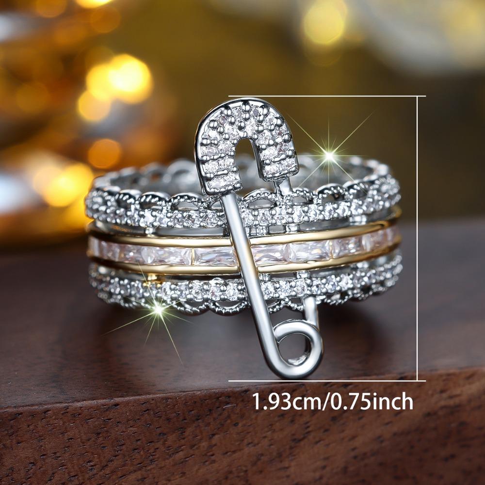 Delicate White Zircon Paper Clip Style Silver Color Ring for Women Unique Party Ring Fine Jewelry Gift