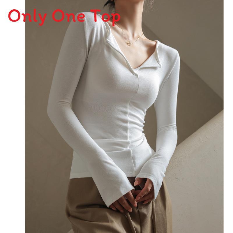 Minimalist Modale V Neck T Shirt For Women With Snake Bone Pattern For Autumn Winter Casual Wear