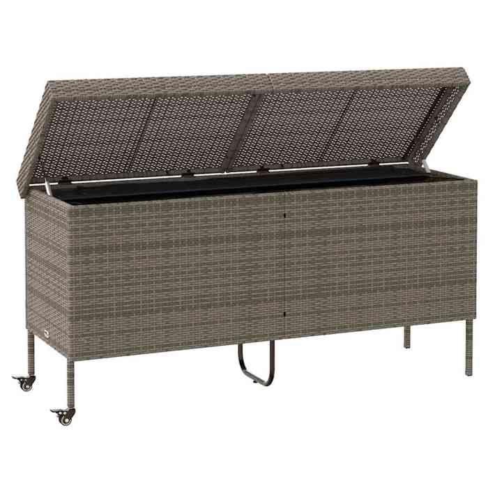 VidaXL Garden Storage Box and Wheels Grey Woven Resin, Outdoor Storage Box, Cushion Storage 4103833
