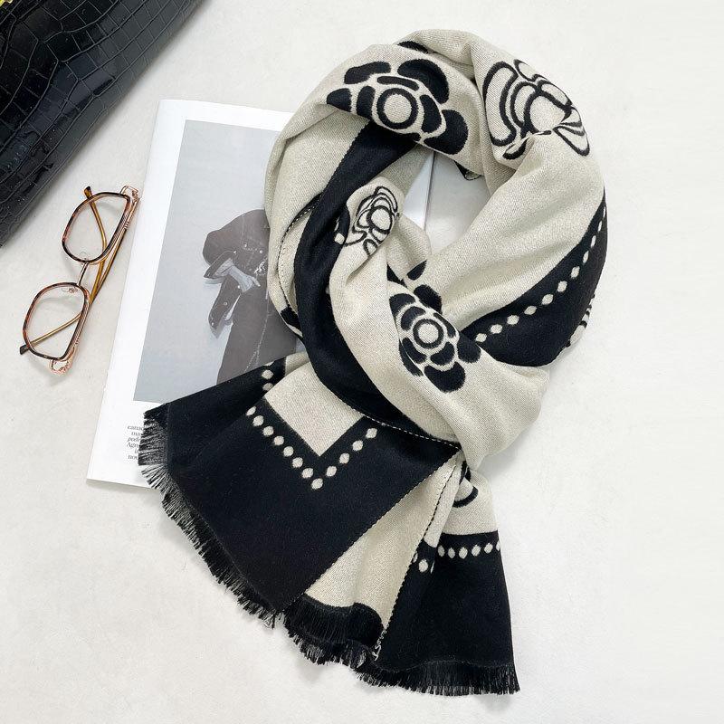 

Camellia new imitation cashmere outer shawl women s air-conditioned room dual-purpose autumn and winter double-sided warm thickened scarf 190cm