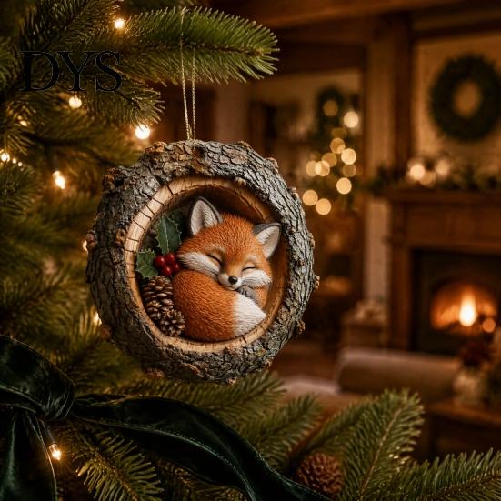 Christmas Tree Pendant Hole Animal Acrylic Ornament, Owl Fox Raccoon Bird Hedgedog Holiday Party Decorations Squirrel Pinecone Pendant, Seasonal