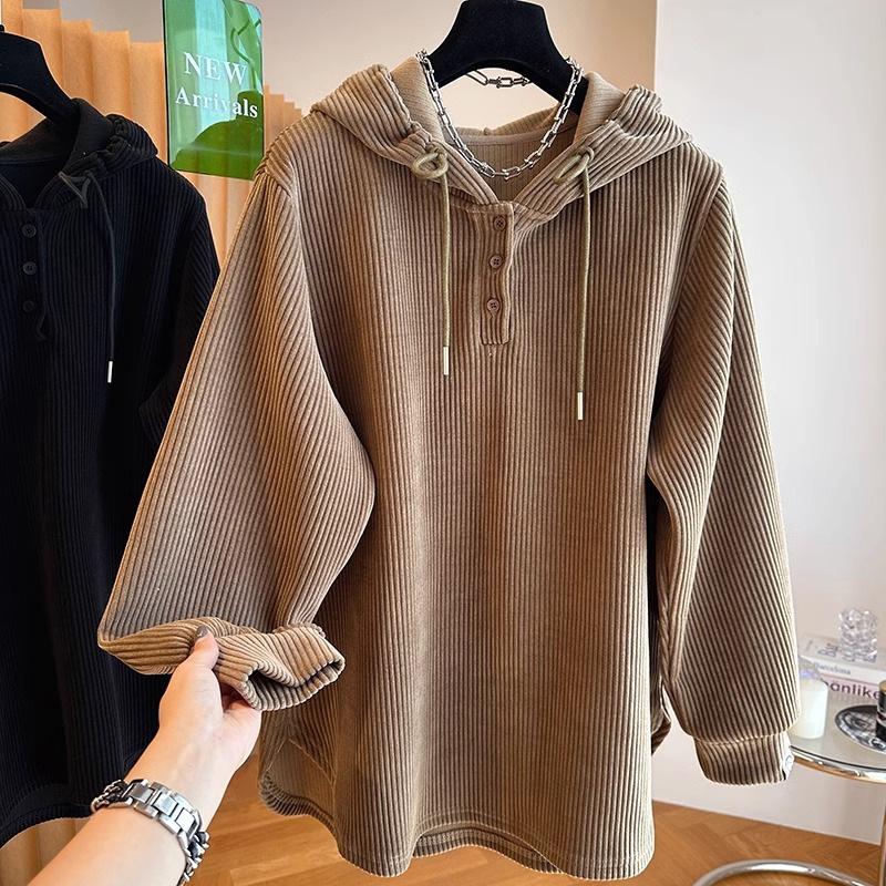 Large Size Hooded Top for Women In Autumn French Niche Design Spring and Autumn Fat Mm Belly-covering Long-sleeved Hoodie