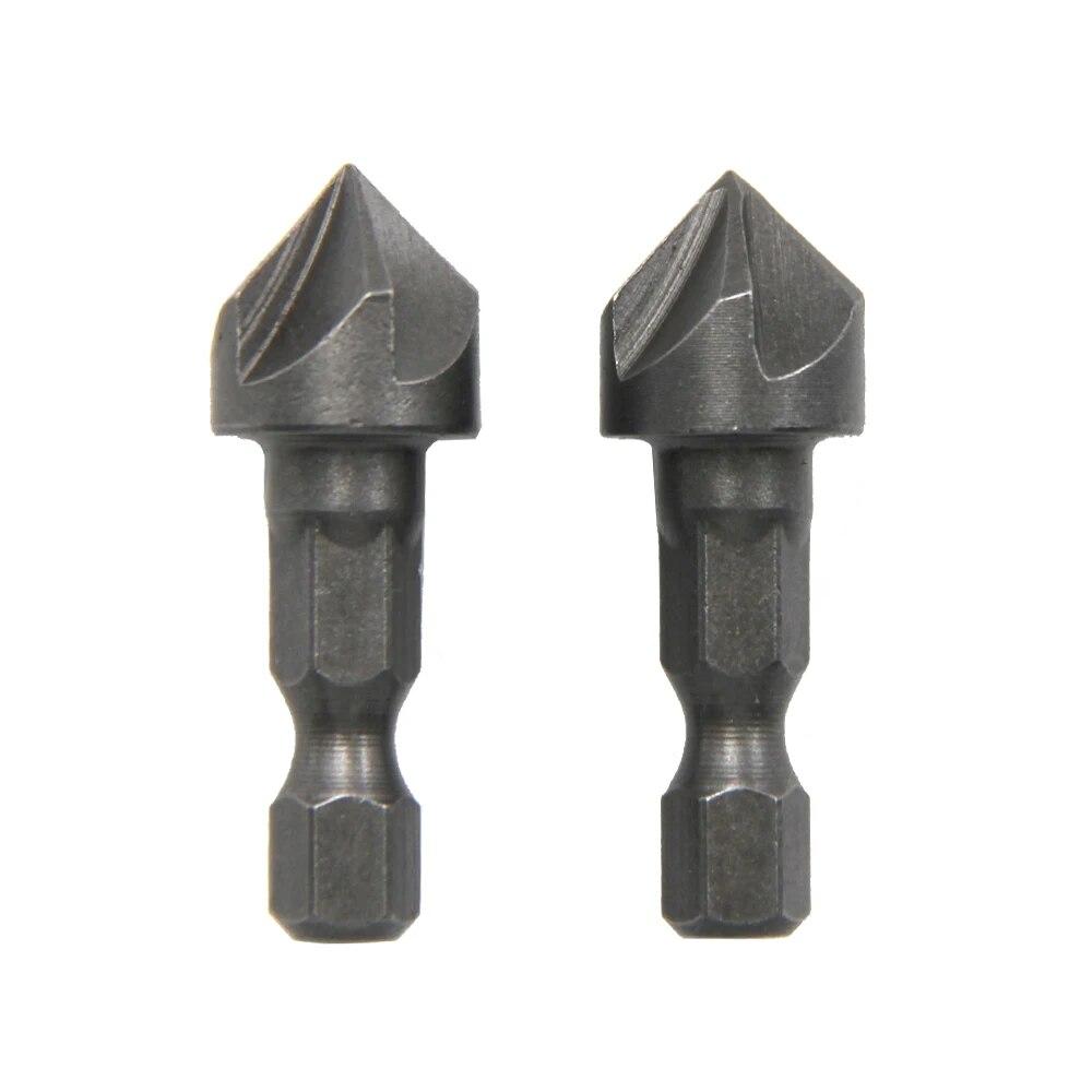 2pc 1/2 Hexagonal Shank Five Blade Countersunk Drill 12.5mm 5pc Woodworking Hole Opener Spot Facer Deburring Drill Bit Set
