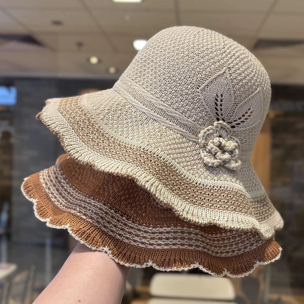 New wave hat women's sun hat UV protection summer beach hat straw hat bucket hat sun protection hat women's knitting