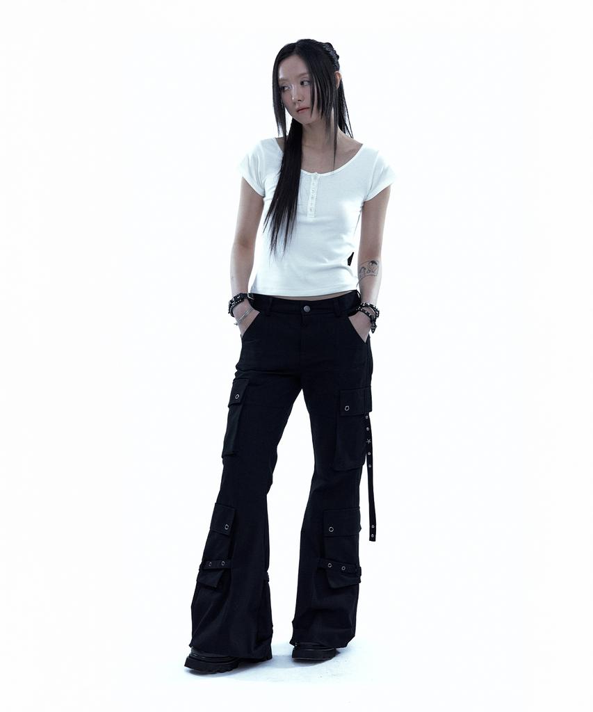 ROUGHNECK Bootcut Cargo Strap Pants Black