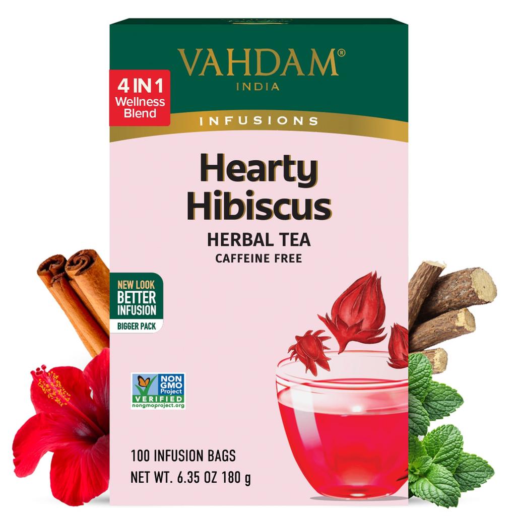 VAHDAM India, Infusions, Herbal Tea, Healthy Hibiscus, Caffeine Free, 100 Infusion Bags, 180g (6.35oz)