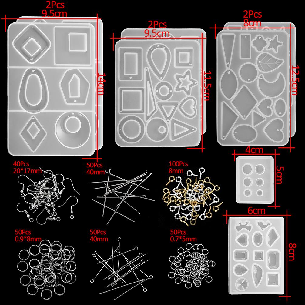 Resin Molds Silicone Kits with Epoxy Resin Supplies Dried Flowers Sparkling Powder DIY Necklace Earrings Pendant Jewelry Making