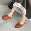 Fashion Retro Mesh Woven Women Sandals Fashion Round Toe Back Strap Buckle Flat Sandals Comfortable Breathable Non-slip Beach Sandals