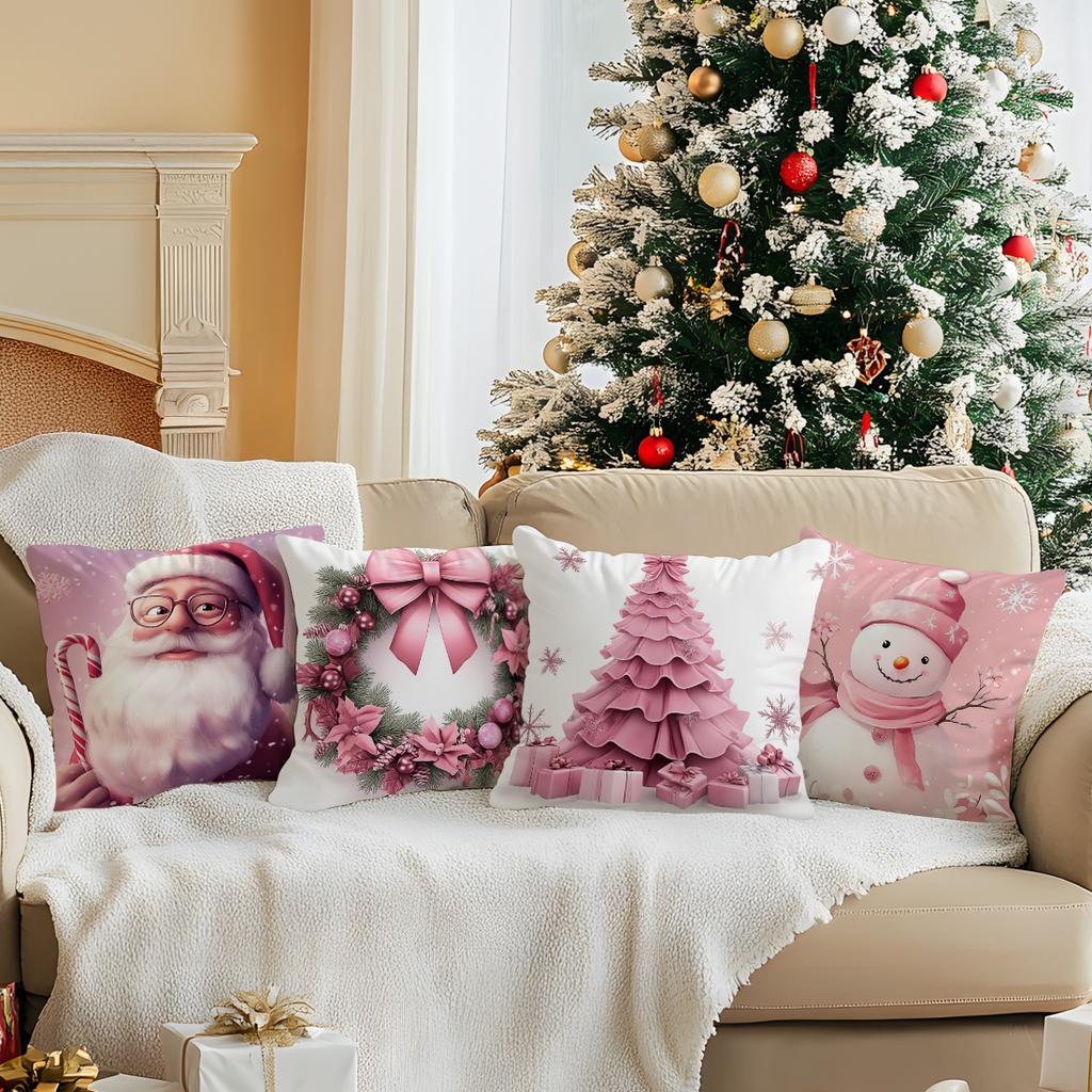Modern Pink Christmas Pillowcase Bedroom Sofa Cushion Cover 100% Polyester Living Room Cushion Pillowcase Home Decor
