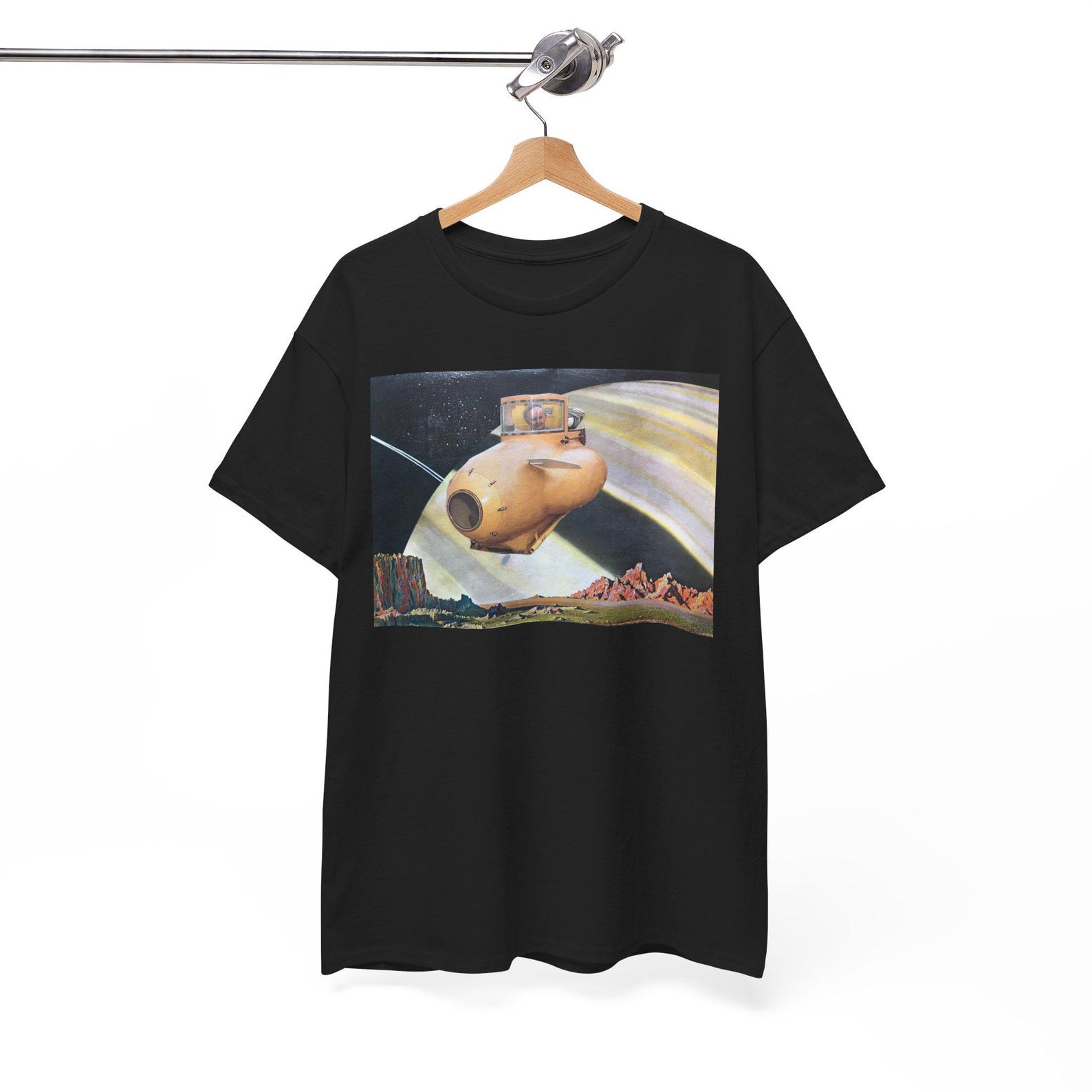 Sub Space Traveler Collage Art T Shirt Retro Sci-Fi Graphic Tee Surreal Space Art Shirt L