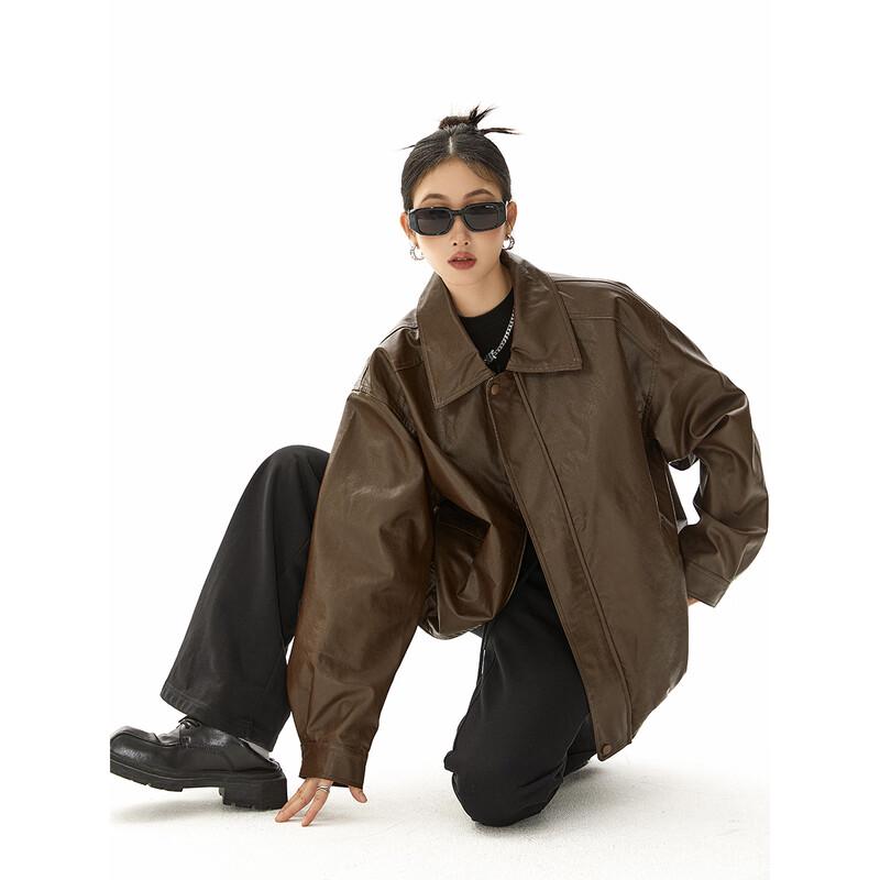 ICH MODE Американская ретро кожаная куртка для женщин L