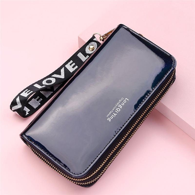 Portefeuille Long Double Fermeture Éclair pour Femme Pochette Monnaie Laser Cuir PU Souple Grande Capacité Porte-Cartes de Visite Arrivage
