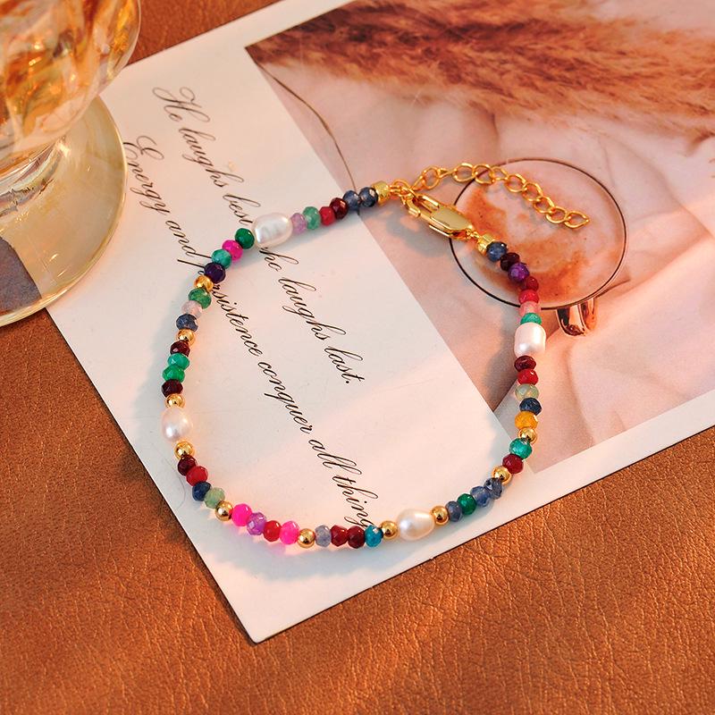 Spring/Summer Colorful Stone & Baroque Pearl Bracelet - Women's High-End Dopamine Jewelry