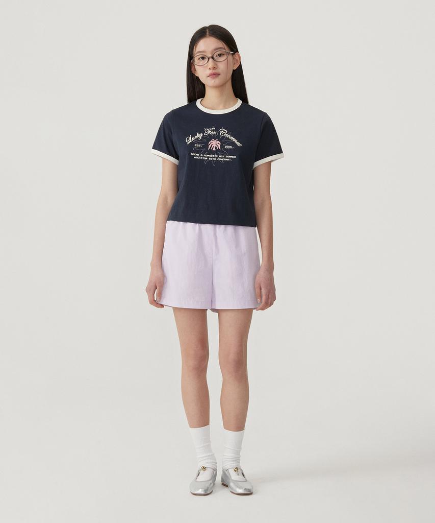 COVERNAT WOMAN Summer Graphic Ringer T-Shirt Navy