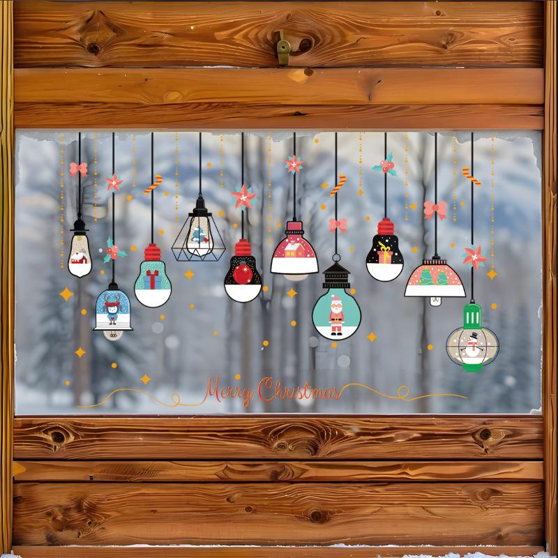 Christmas Light Bulb Decorations, Glass Window Stickers, Subway Decoration Light Bulb Window Decorations, Event Atmosphere Stickers