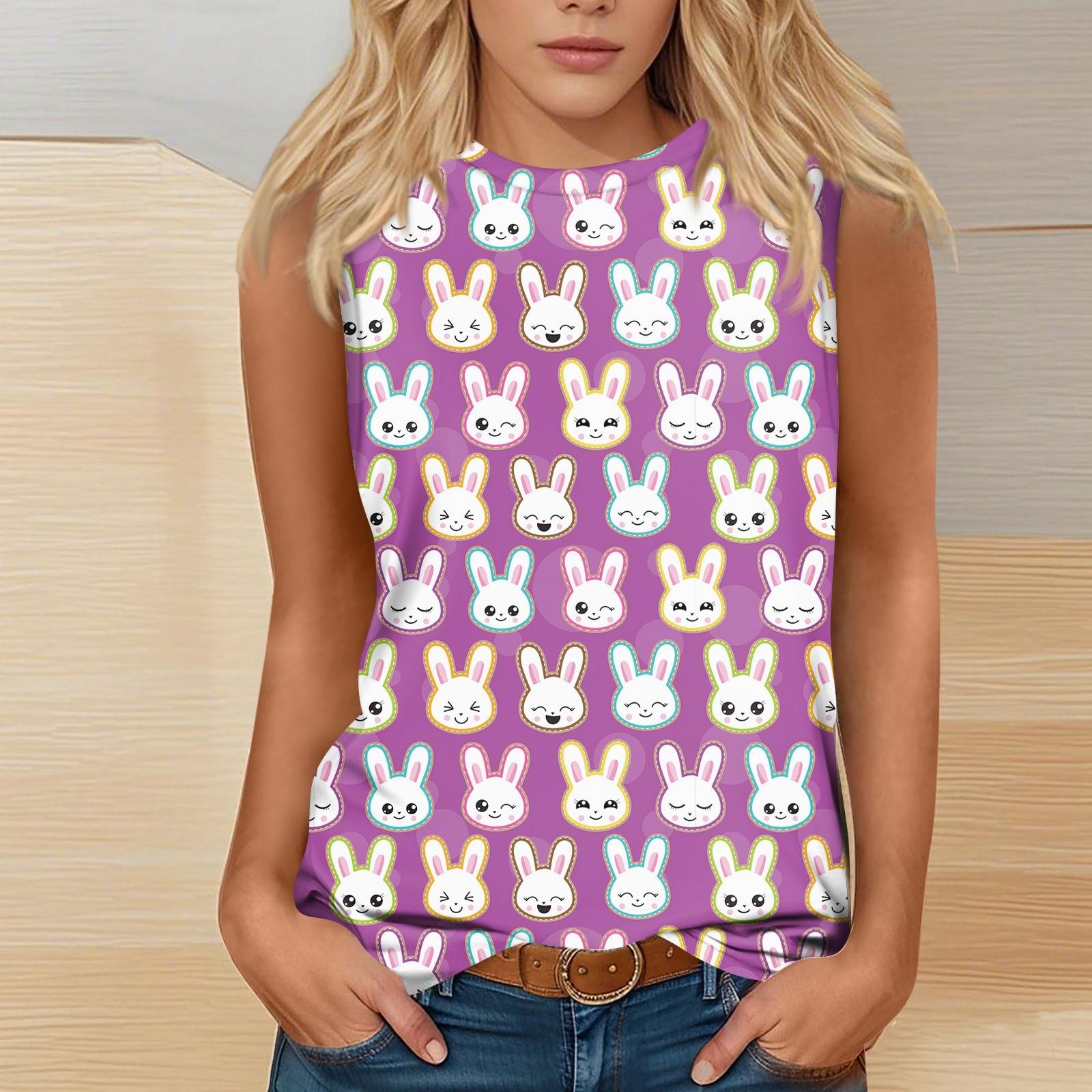 

Женская мода повседневная пасхальная футболка с круглым вырезом без рукавов L розовый