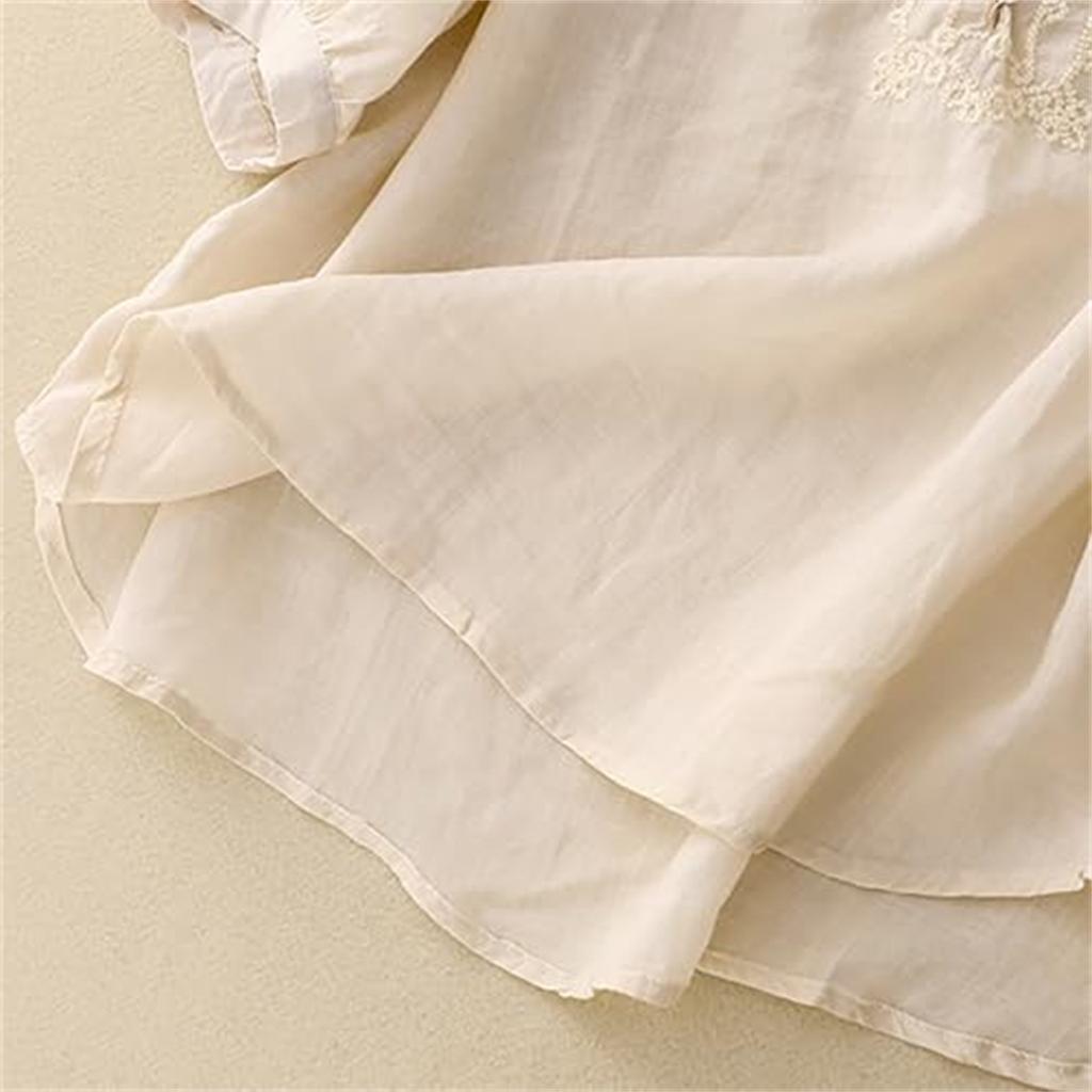 Women's Cotton And Linen Round Neck Embroidered Loose Five-quarter Sleeve Top